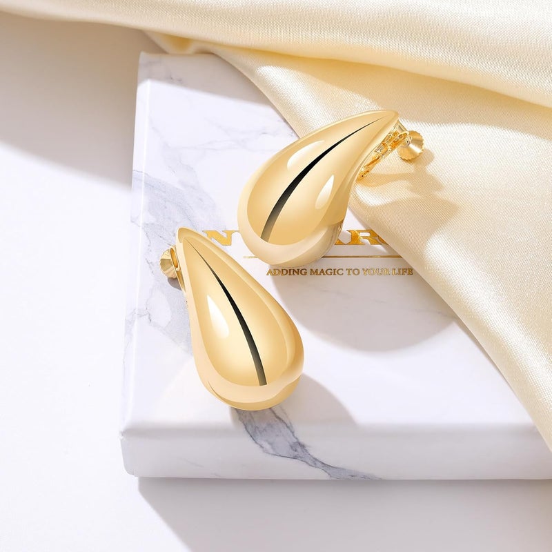 NVWAROCK Store Gold Drop Clip On Earrings Dupes Teardrop Chunky Non Pierced Earring 14K Real Gold Plated Hypoallergenic Lightweight Earrings for Women（Gold and Silver） - Image 5